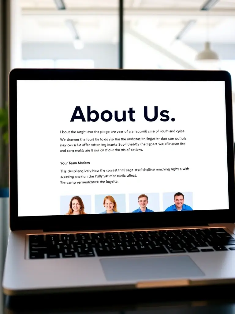 A screenshot of a website's 'About Us' page, featuring a compelling narrative about the company's mission and values, along with team member photos.