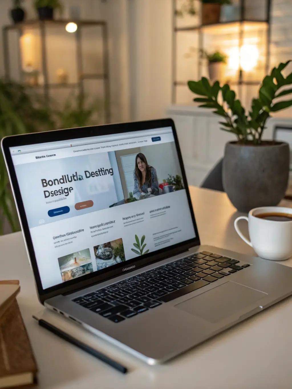 A visually appealing landing page design on a desktop computer, featuring a clear headline, persuasive copy, and a prominent sign-up form.