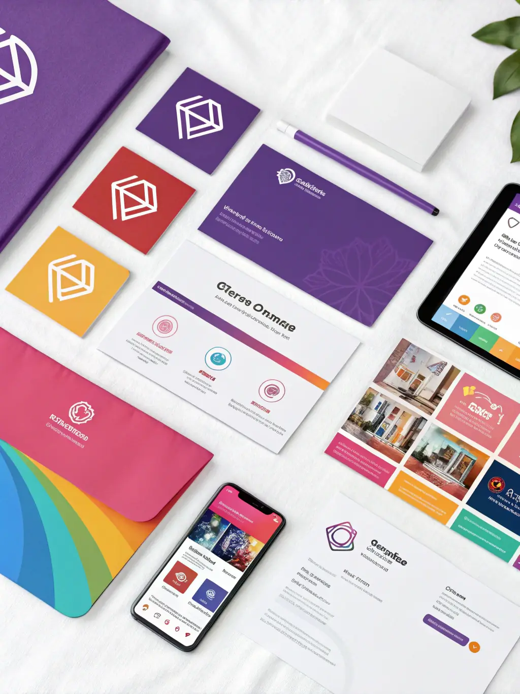 A collage of various marketing materials (website, social media, brochures) with consistent branding, showcasing a cohesive brand image.