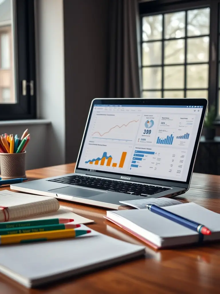 A close-up shot of a well-structured blog post on a laptop screen, showcasing clear headings, engaging paragraphs, and relevant images. The blog post is about digital marketing trends.
